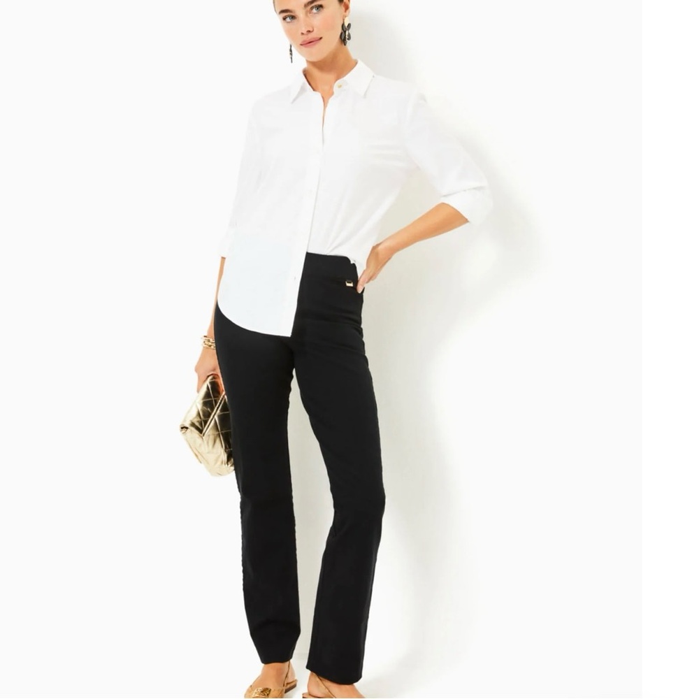 Lilly Pulitzer Black Noir Declynn Bi-Stretch High Rise Straight Leg Pant 14 NWT